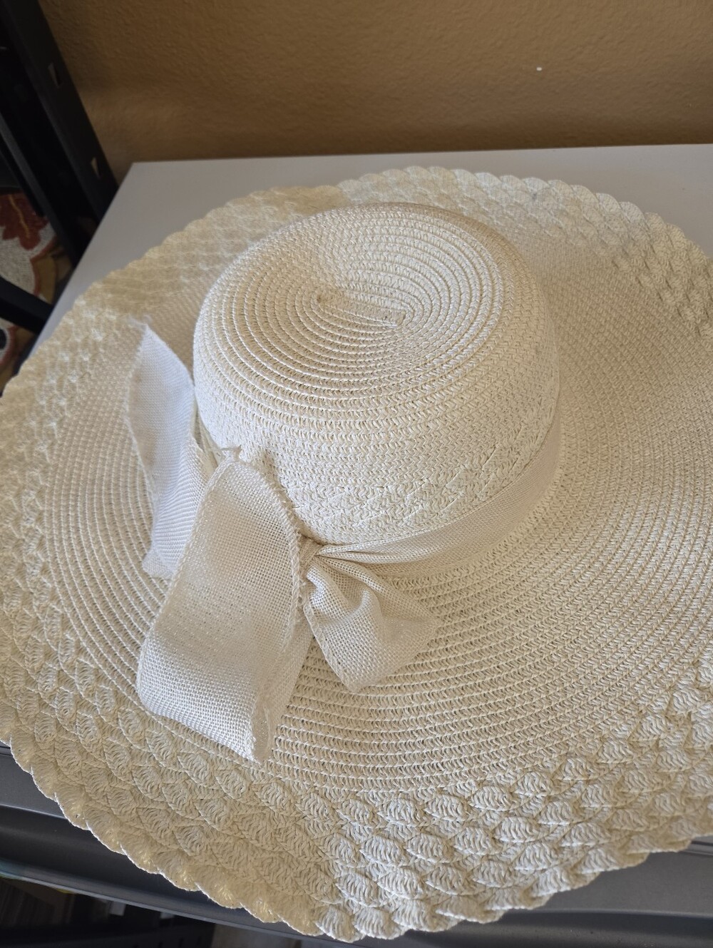 Straw Sun Hat with Decorative Bow - Cream - Picture 2 of 2
